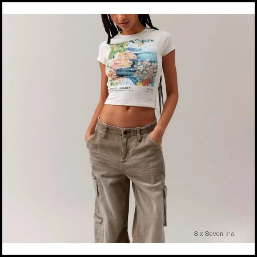 Y2K Vintage Fruit Print Crop Top Slim Fit Short Sleeve Tee Eco-Friendly